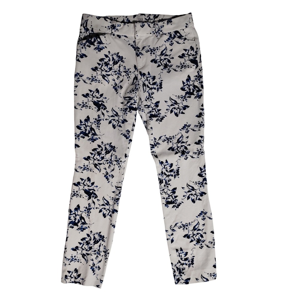 GAP Womens‎ Signature Skinny Ankle Pants Size 2 White Blue Floral Chino Stretch